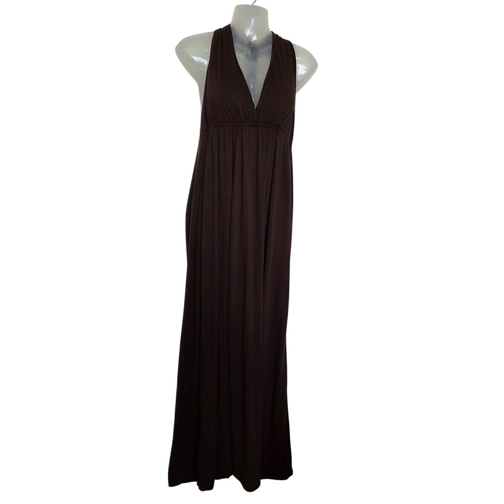 Mon Amie USA Brown Padded Sleeveless Beaded Halter A-Line Maxi Dress Size XL